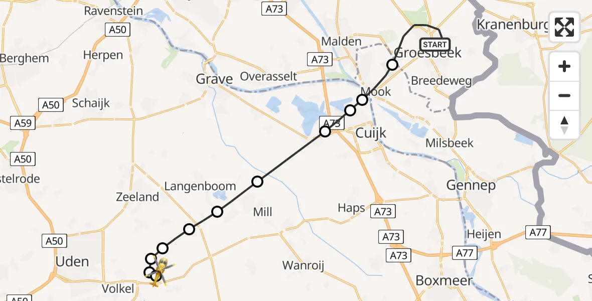 Vluchtroute Traumahelikopter Groesbeek - Vliegbasis Volkel, 08 mei 2026, 15:11