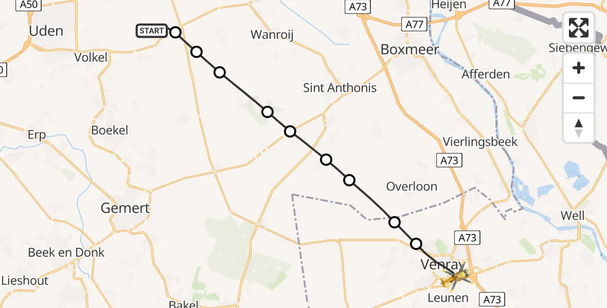 Vluchtroute Traumahelikopter Vliegbasis Volkel - Venray, 08 mei 2026, 17:16