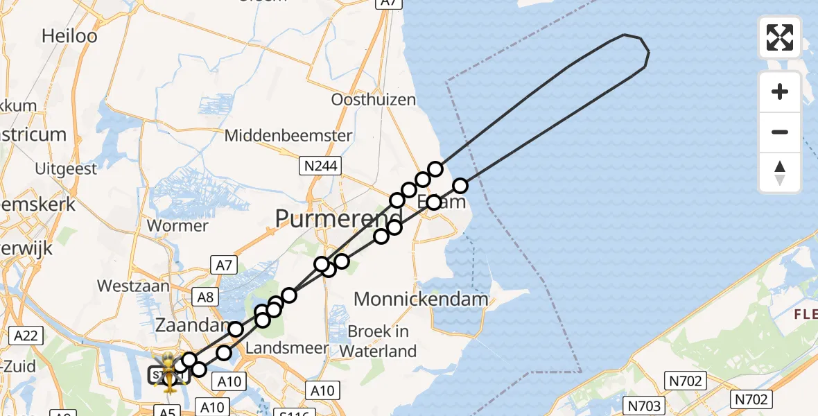 Vluchtroute Traumahelikopter Amsterdam Heliport - Amsterdam Heliport, 08 mei 2026, 17:29