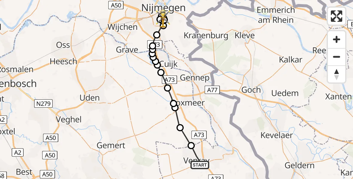 Vluchtroute Traumahelikopter Venray - Radboud University Medical Center Heliport, 08 mei 2026, 17:56