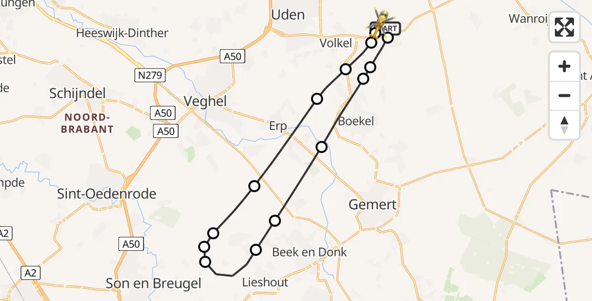 Vluchtroute Traumahelikopter Vliegbasis Volkel - Vliegbasis Volkel, 08 mei 2026, 20:57