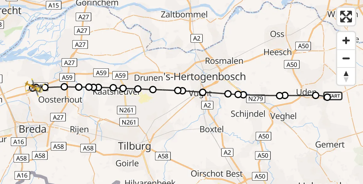 Vluchtroute Traumahelikopter Vliegbasis Volkel - Made, 08 mei 2026, 21:52