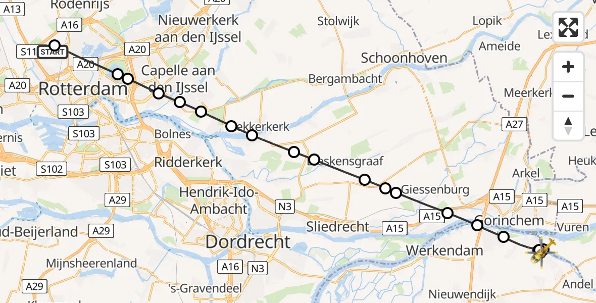 Vluchtroute Traumahelikopter Rotterdam The Hague Airport - Rijswijk (NB), 08 mei 2026, 23:03