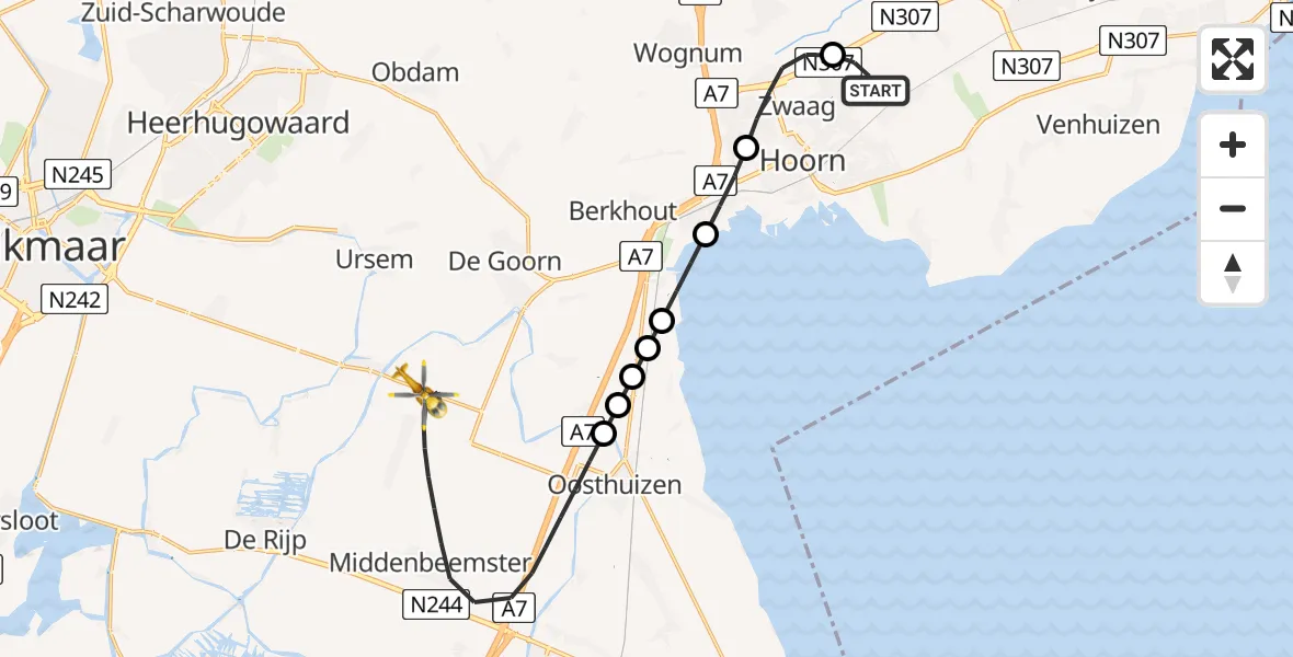 Vluchtroute Traumahelikopter Westwoud - Beemster, 08 mei 2026, 23:18
