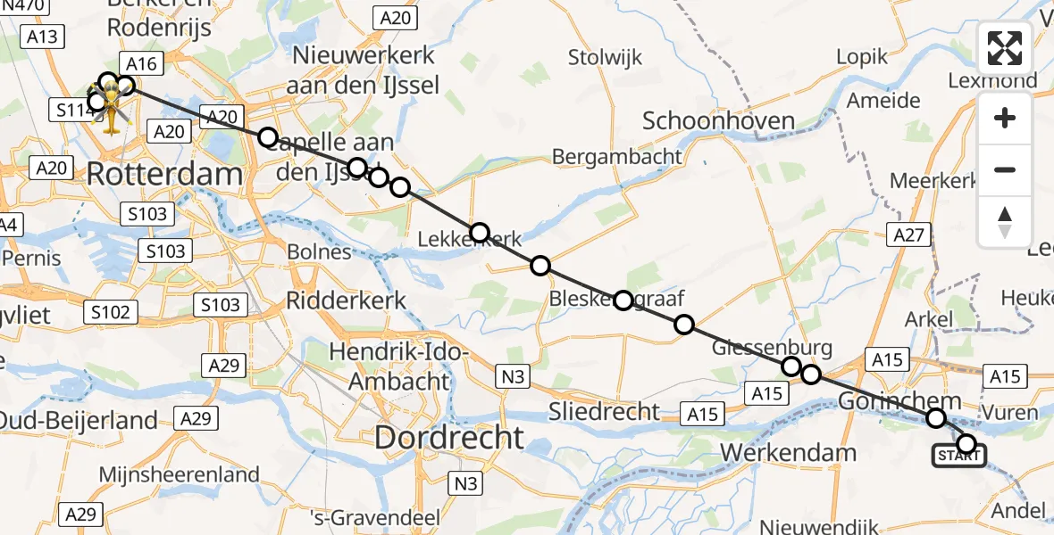 Vluchtroute Traumahelikopter Rijswijk (NB) - Rotterdam The Hague Airport, 08 mei 2026, 23:51