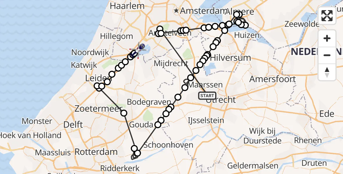 Vluchtroute Politiehelikopter Utrecht - Burgerveen, 09 mei 2026, 01:21