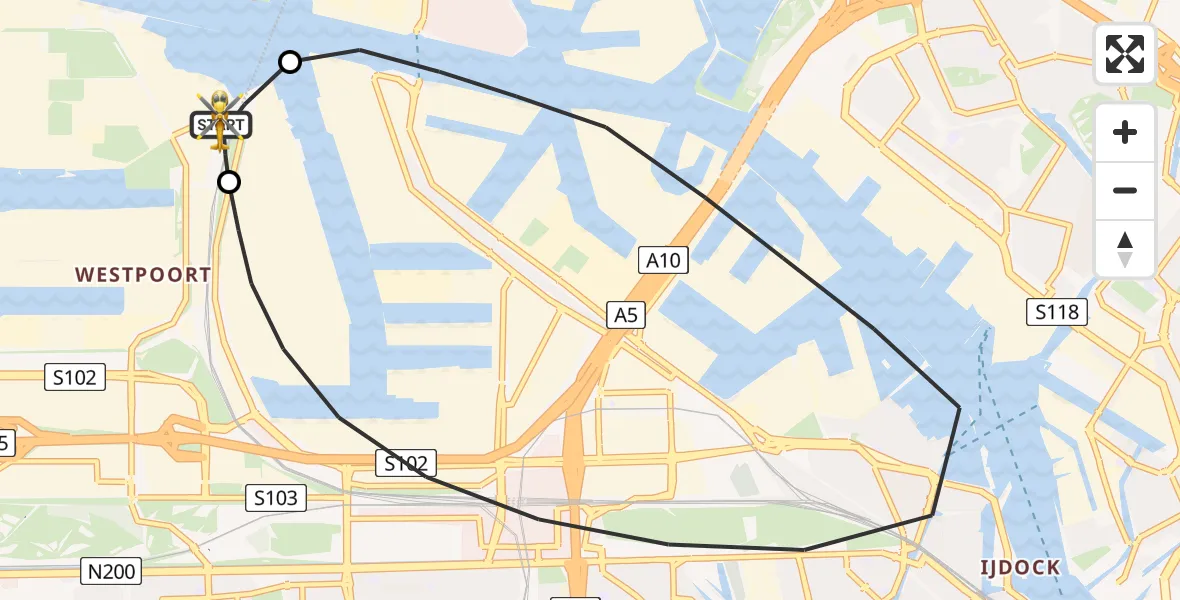 Vluchtroute Traumahelikopter Amsterdam Heliport - Amsterdam Heliport, 09 mei 2026, 01:26