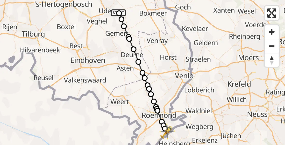 Vluchtroute Traumahelikopter Vliegbasis Volkel - Posterholt, 09 mei 2026, 03:06