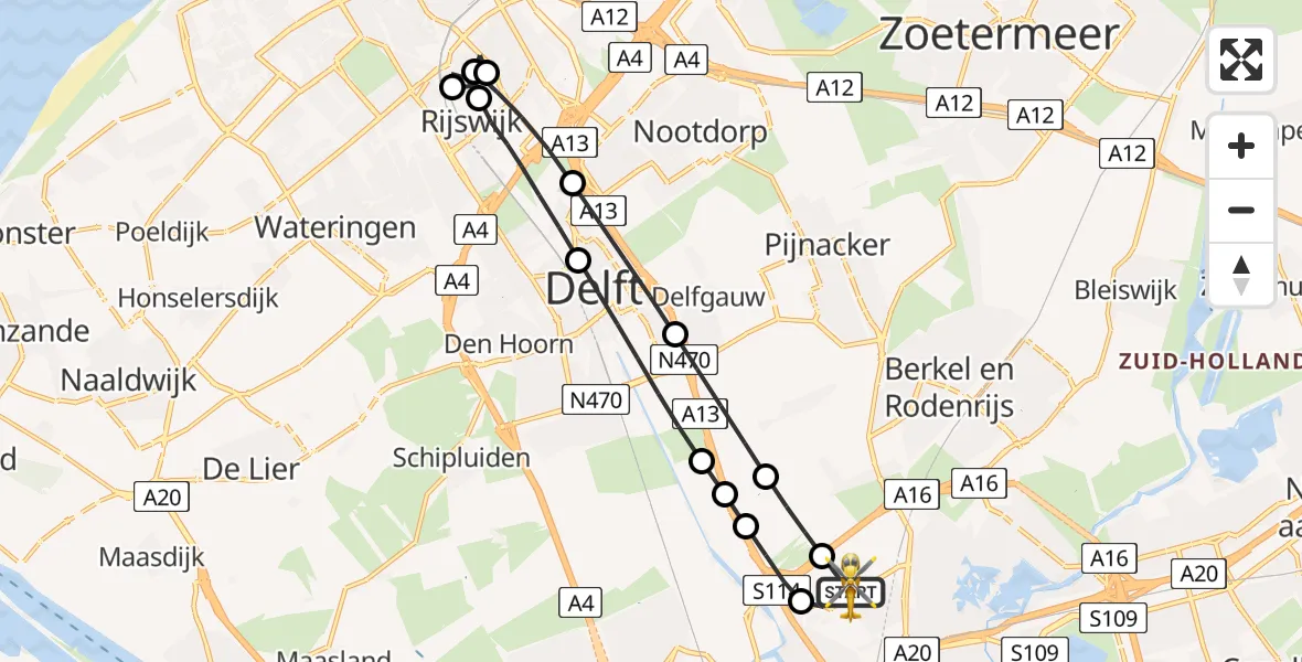 Vluchtroute Traumahelikopter Rotterdam The Hague Airport - Rotterdam The Hague Airport, 09 mei 2026, 06:58