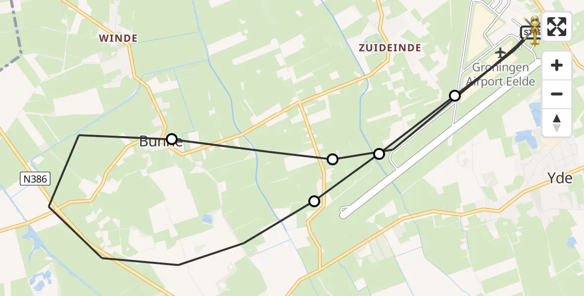 Vluchtroute Traumahelikopter Groningen Airport Eelde - Groningen Airport Eelde, 09 mei 2026, 07:56