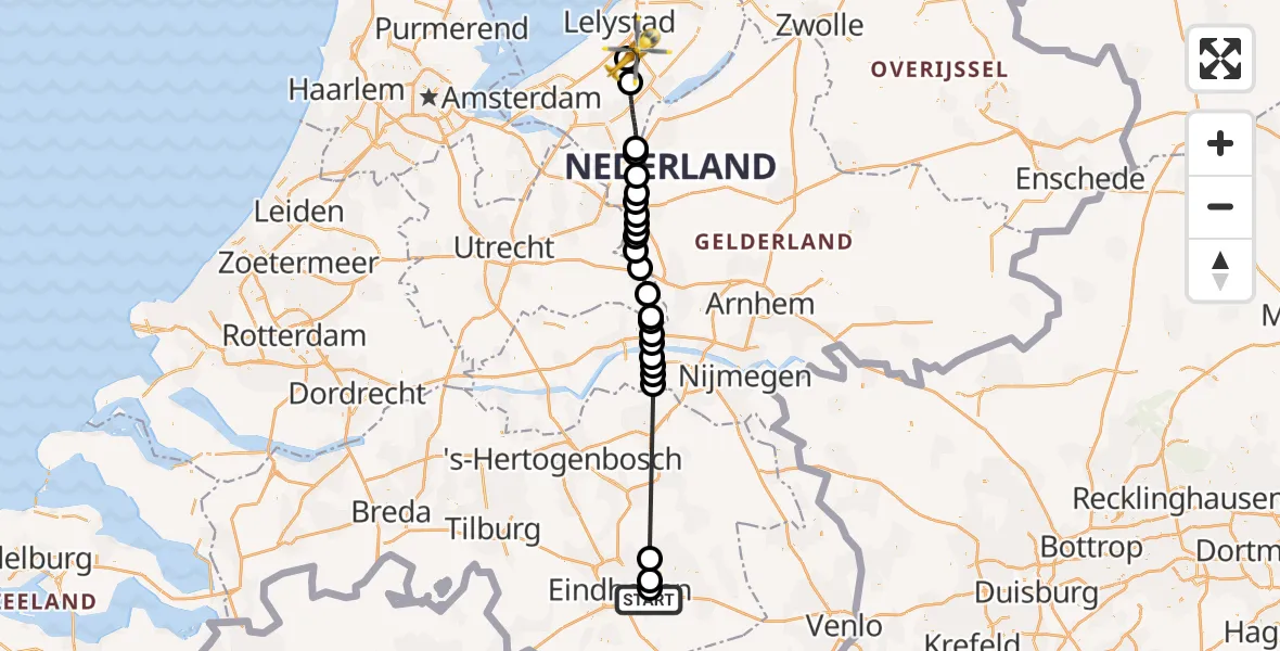 Vluchtroute Traumahelikopter Geldrop - Lelystad Airport, 09 mei 2026, 08:20