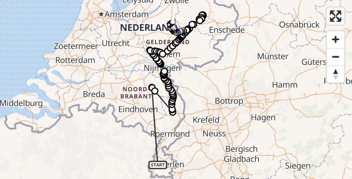 Vluchtroute Politiehelikopter Meerssen - Vliegveld Teuge, 09 mei 2026, 08:20