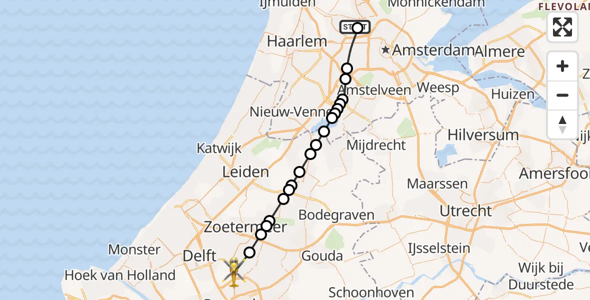 Vluchtroute Traumahelikopter Amsterdam Heliport - Berkel en Rodenrijs, 09 mei 2026, 09:26