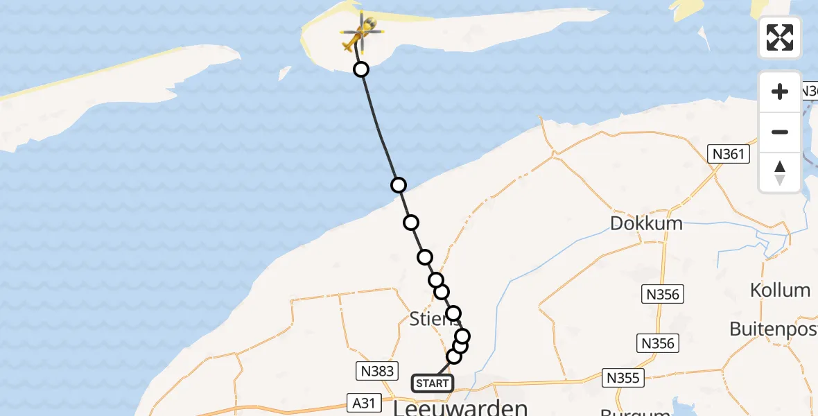 Vluchtroute Ambulancehelikopter Vliegbasis Leeuwarden - Ameland Vliegveld Ballum, 09 mei 2026, 09:45