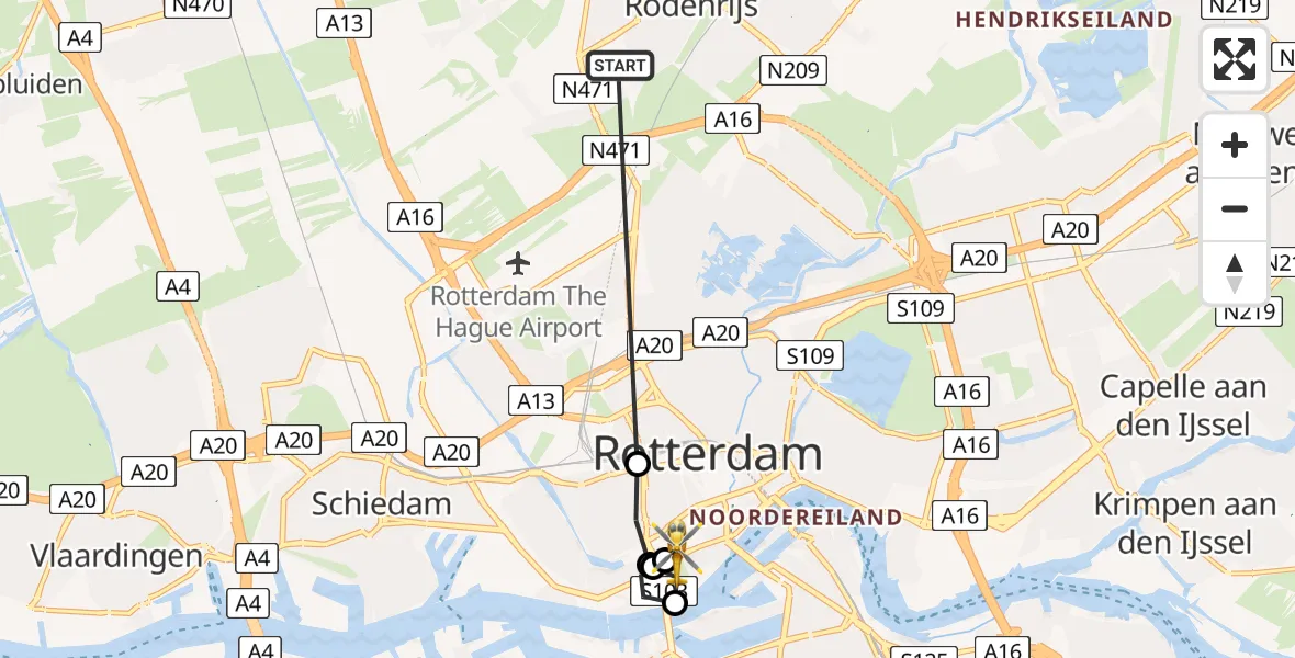 Vluchtroute Traumahelikopter Berkel en Rodenrijs - Erasmus MC, 09 mei 2026, 10:03