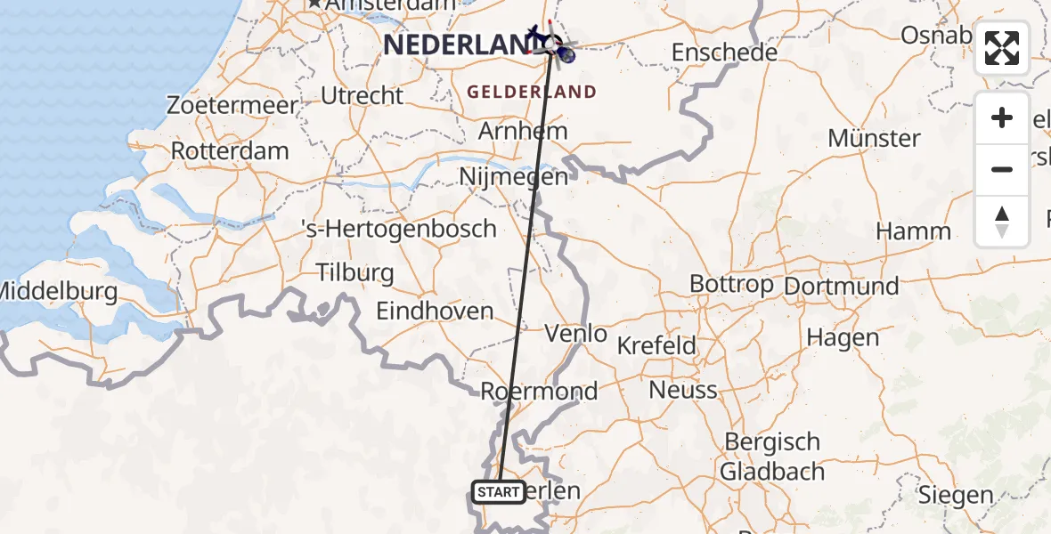 Vluchtroute Politiehelikopter Meerssen - Vliegveld Teuge, 09 mei 2026, 10:17