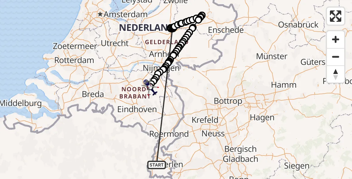 Vluchtroute Politiehelikopter Meerssen - Vliegbasis Volkel, 09 mei 2026, 11:08