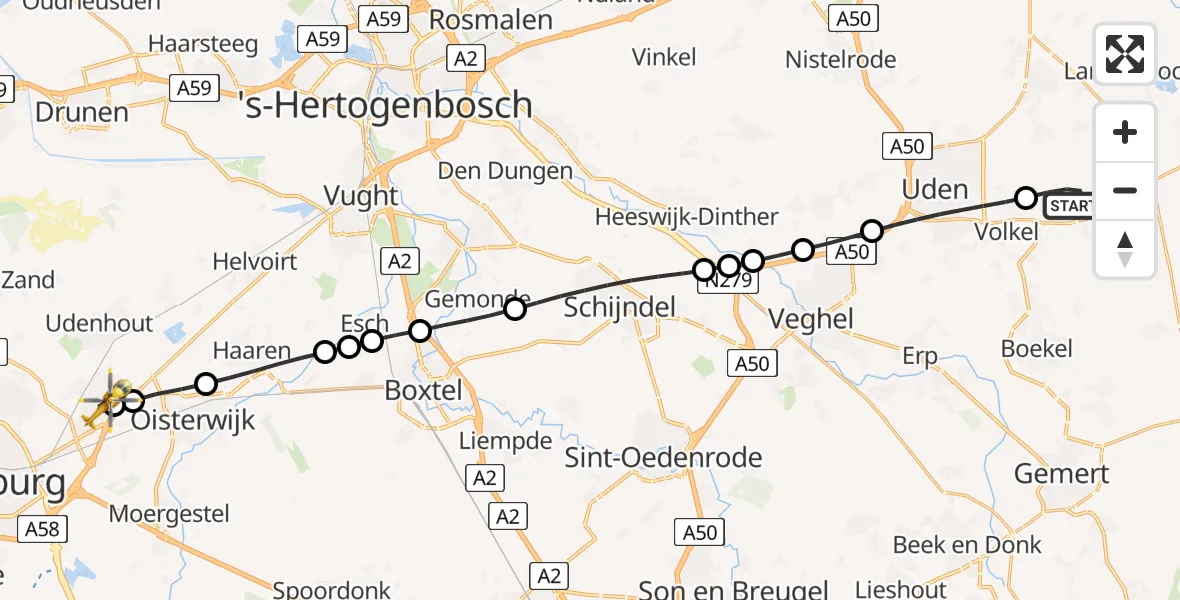 Vluchtroute Traumahelikopter Vliegbasis Volkel - Berkel-Enschot, 09 mei 2026, 11:29