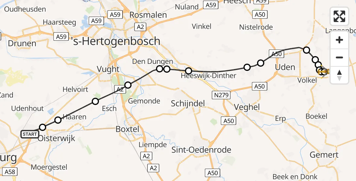 Vluchtroute Traumahelikopter Berkel-Enschot - Vliegbasis Volkel, 09 mei 2026, 12:02