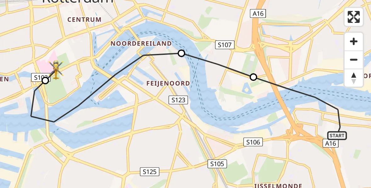 Vluchtroute Traumahelikopter Rotterdam - Erasmus MC, 09 mei 2026, 12:22