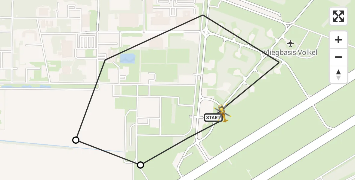 Vluchtroute Traumahelikopter Vliegbasis Volkel - Vliegbasis Volkel, 09 mei 2026, 12:37