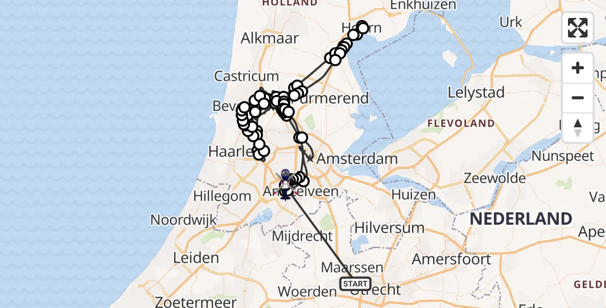Vluchtroute Politiehelikopter Utrecht - Amsterdam Vliegveld Schiphol, 09 mei 2026, 13:07