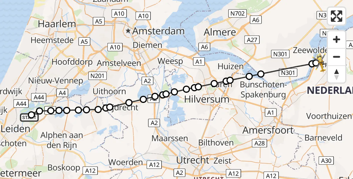 Vluchtroute Traumahelikopter Warmond - Ermelo, 09 mei 2026, 13:10