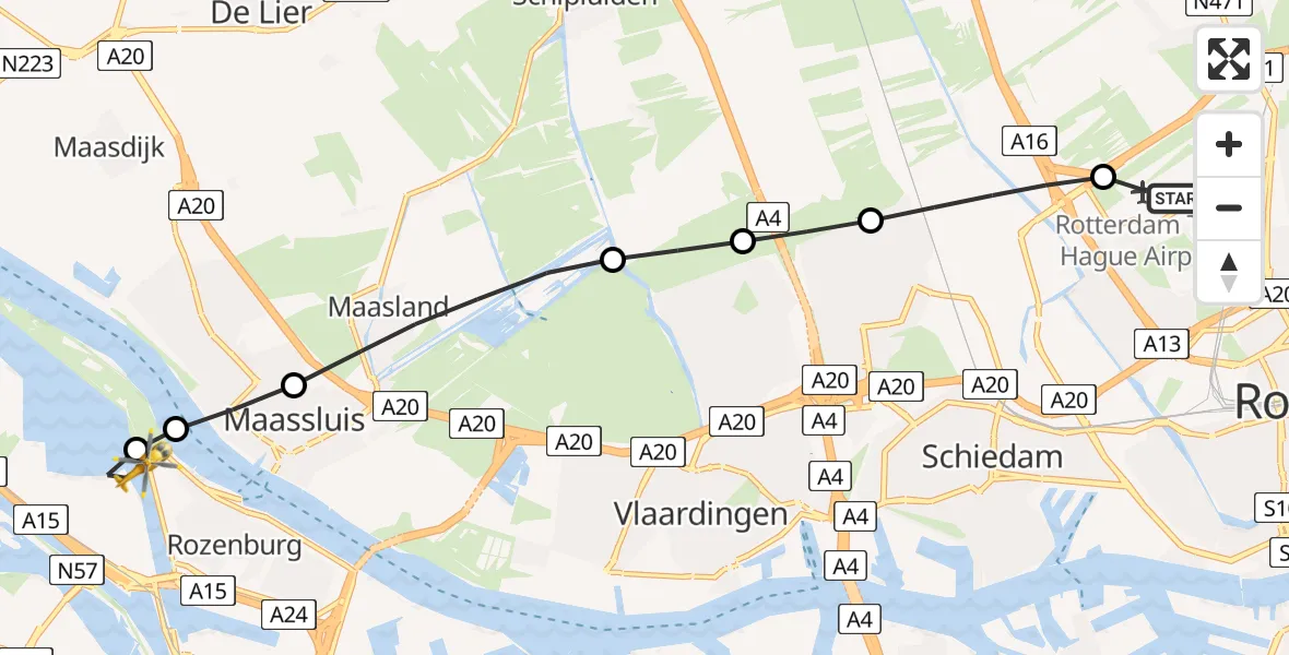 Vluchtroute Traumahelikopter Rotterdam The Hague Airport - Europoort Rotterdam, 09 mei 2026, 13:36