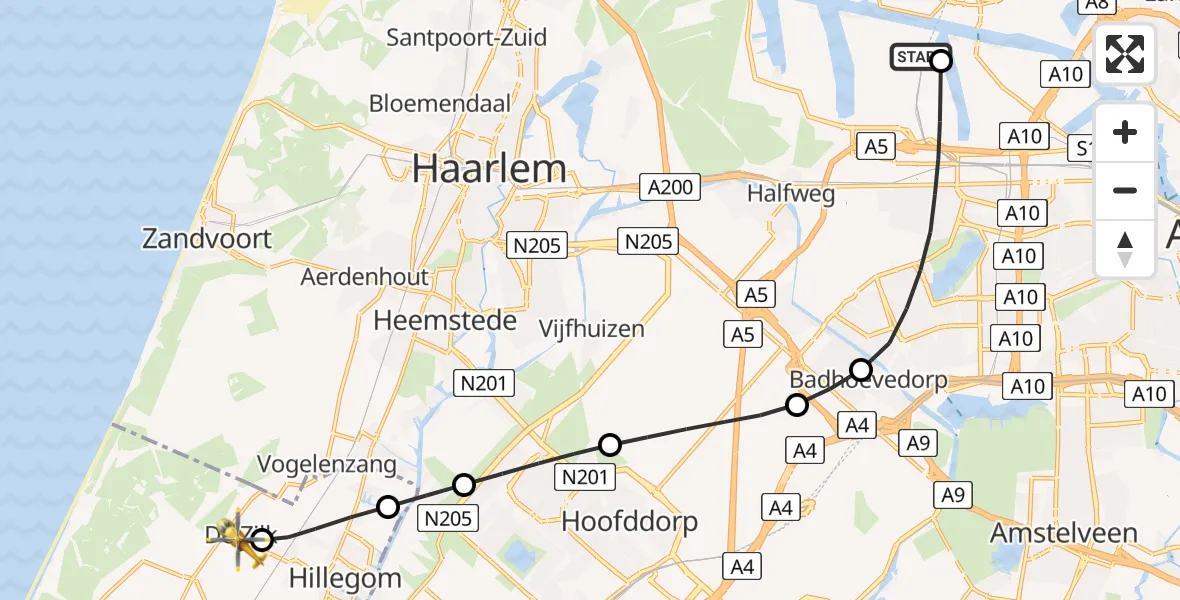 Vluchtroute Traumahelikopter Amsterdam Heliport - De Zilk, 09 mei 2026, 14:47