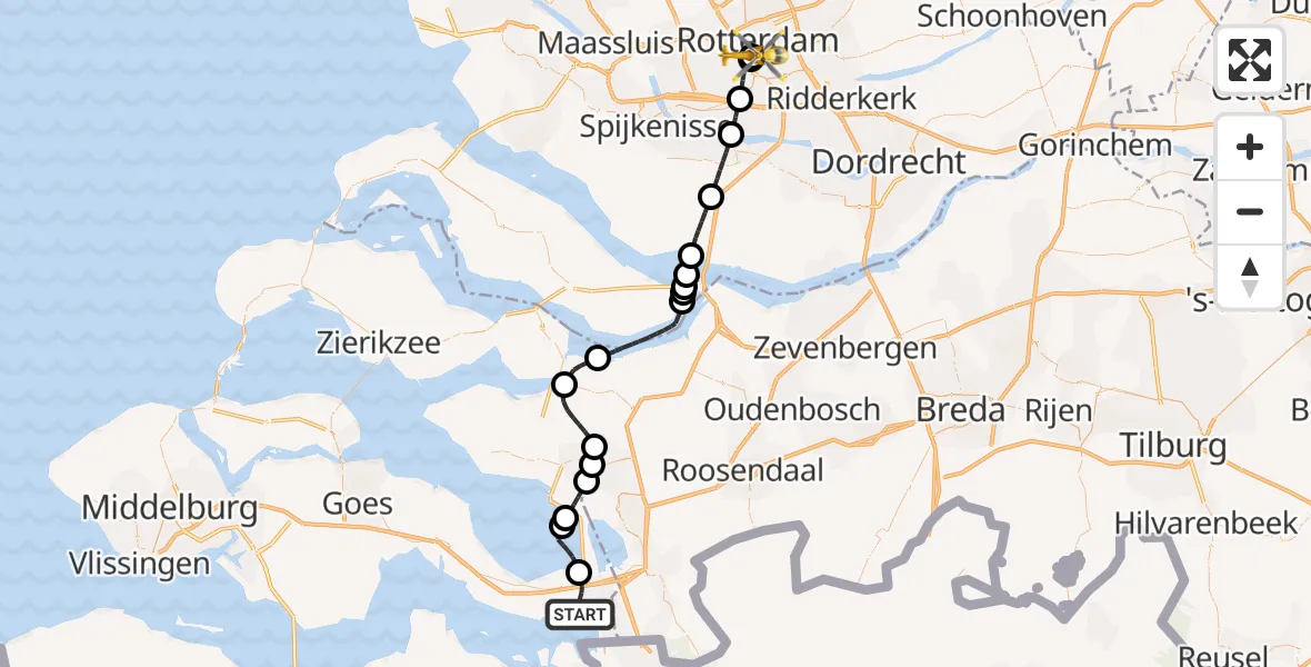 Vluchtroute Traumahelikopter Rilland - Erasmus MC, 09 mei 2026, 15:02