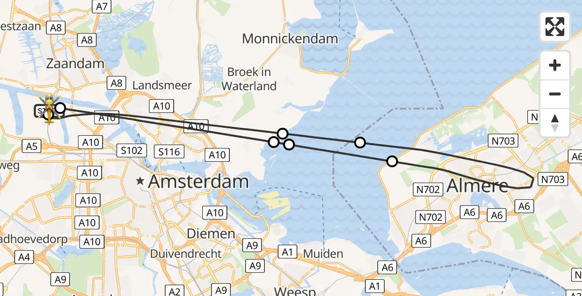 Vluchtroute Traumahelikopter Amsterdam Heliport - Amsterdam Heliport, 09 mei 2026, 15:51
