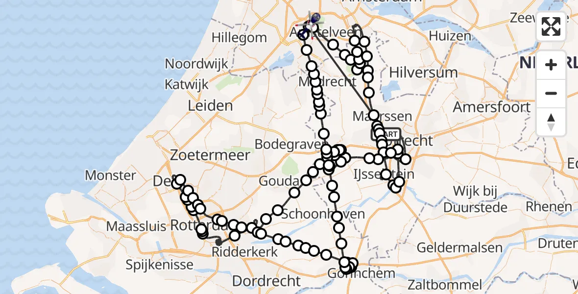 Vluchtroute Politiehelikopter Utrecht - Amsterdam Vliegveld Schiphol, 09 mei 2026, 17:09