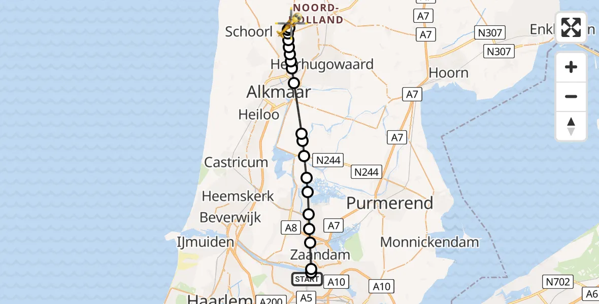 Vluchtroute Traumahelikopter Amsterdam Heliport - Oudkarspel, 09 mei 2026, 18:08
