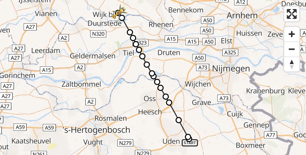 Vluchtroute Traumahelikopter Vliegbasis Volkel - Langbroek, 09 mei 2026, 18:56