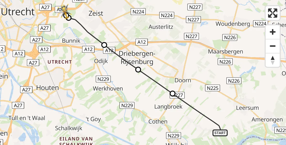 Vluchtroute Traumahelikopter Langbroek - University Medical Center Utrecht Heliport, 09 mei 2026, 19:27