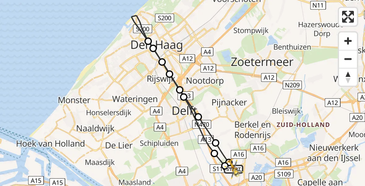 Vluchtroute Traumahelikopter Rotterdam The Hague Airport - Rotterdam The Hague Airport, 09 mei 2026, 19:30