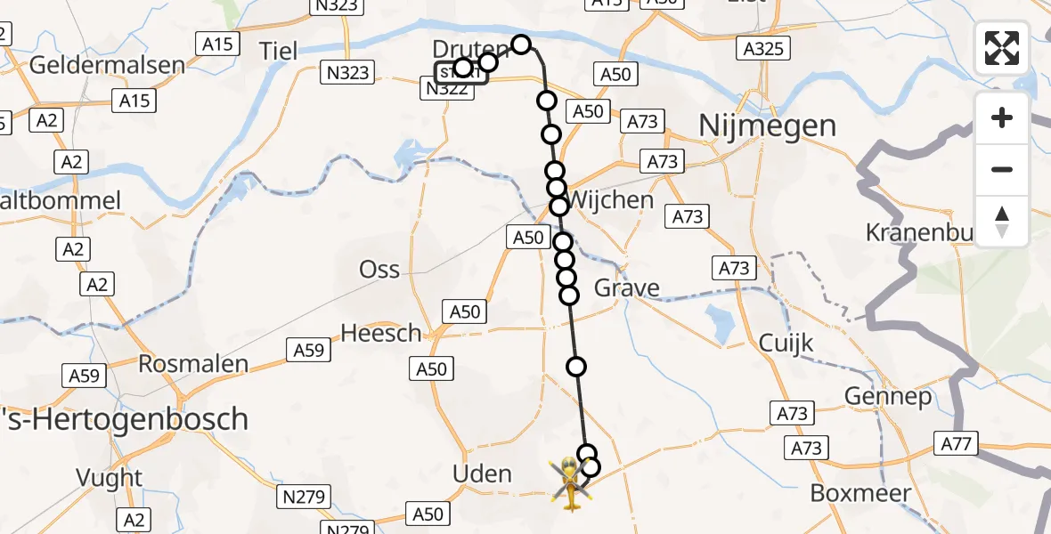 Vluchtroute Traumahelikopter Puiflijk - Vliegbasis Volkel, 09 mei 2026, 20:52