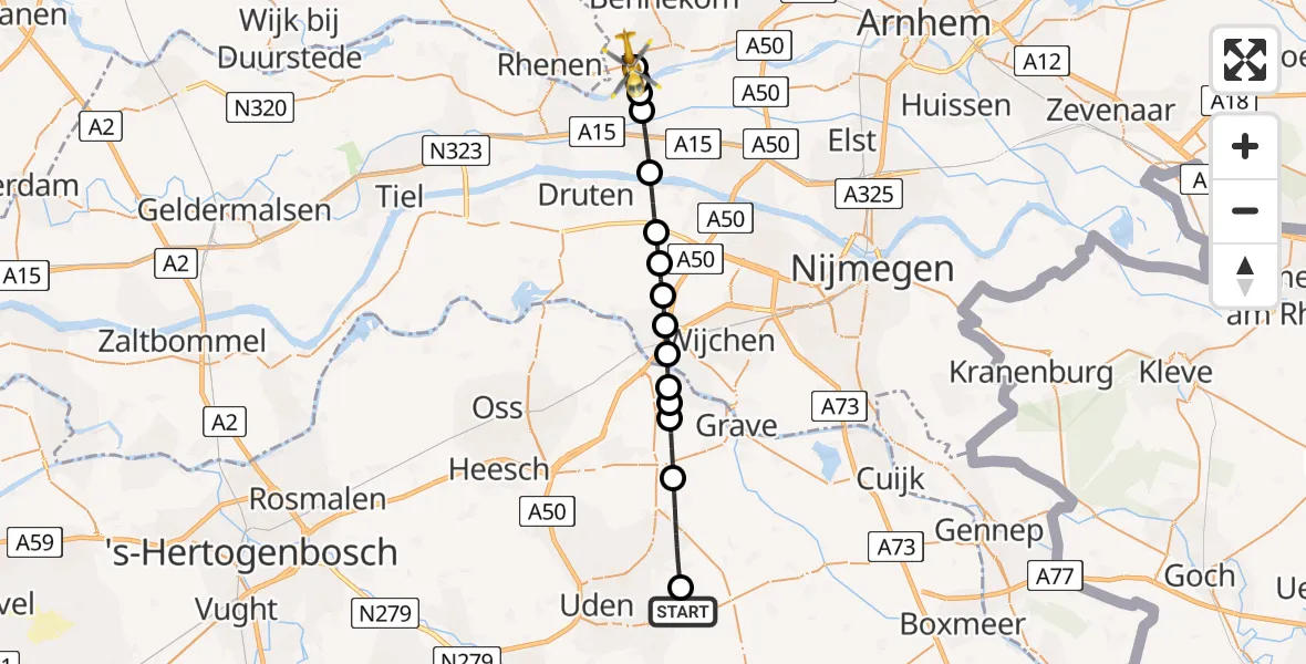 Vluchtroute Traumahelikopter Vliegbasis Volkel - Wageningen, 10 mei 2026, 00:27