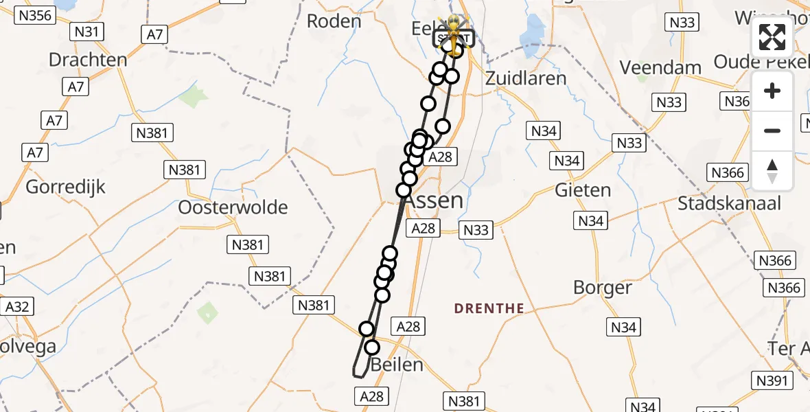 Vluchtroute Traumahelikopter Groningen Airport Eelde - Groningen Airport Eelde, 10 mei 2026, 01:33