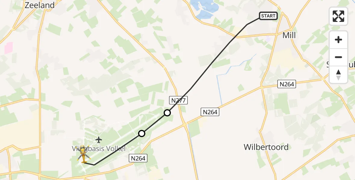 Vluchtroute Traumahelikopter Mill - Vliegbasis Volkel, 10 mei 2026, 03:10