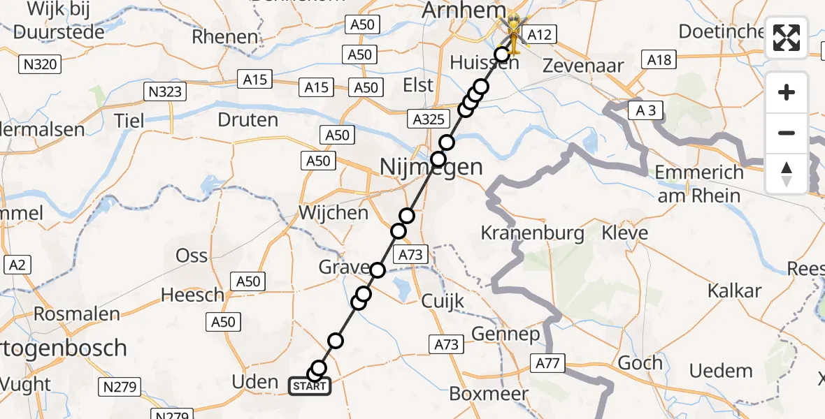 Vluchtroute Traumahelikopter Vliegbasis Volkel - Westervoort, 10 mei 2026, 06:59