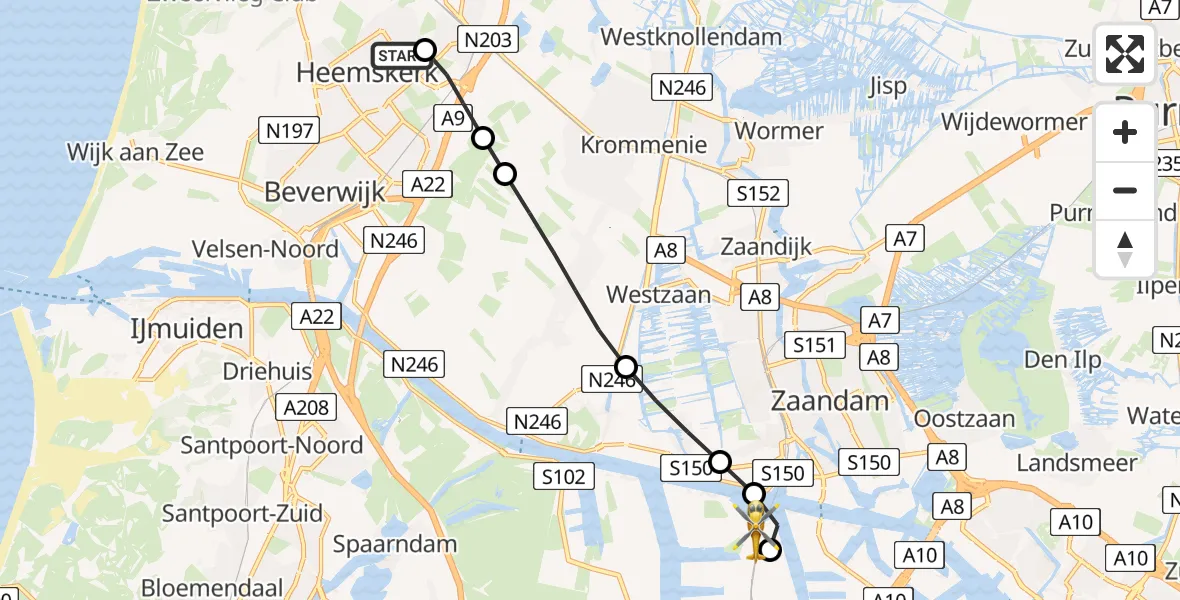 Vluchtroute Traumahelikopter Heemskerk - Amsterdam Heliport, 10 mei 2026, 07:24