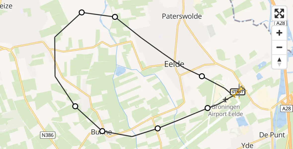 Vluchtroute Traumahelikopter Groningen Airport Eelde - Groningen Airport Eelde, 10 mei 2026, 07:29