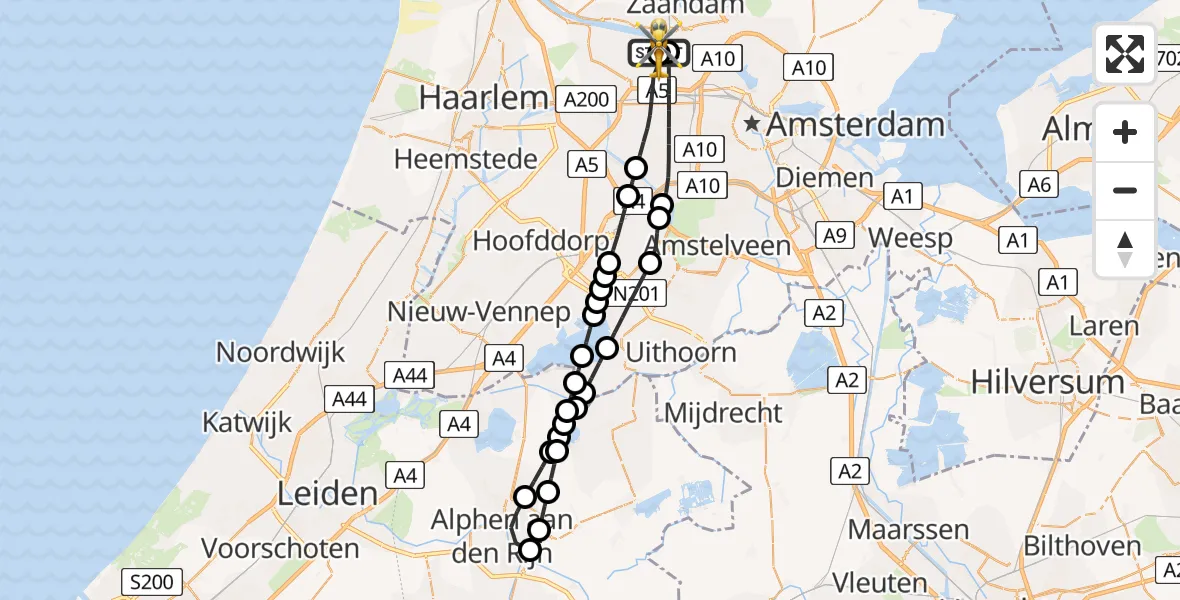 Vluchtroute Traumahelikopter Amsterdam Heliport - Amsterdam Heliport, 10 mei 2026, 08:01