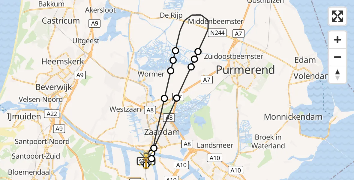 Vluchtroute Traumahelikopter Amsterdam Heliport - Amsterdam Heliport, 10 mei 2026, 09:17