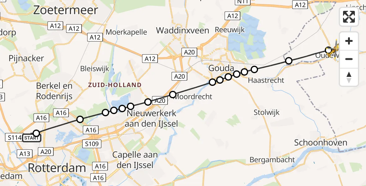 Vluchtroute Traumahelikopter Rotterdam The Hague Airport - Oudewater, 10 mei 2026, 12:16