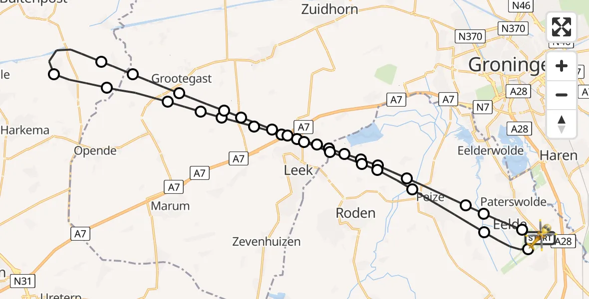 Vluchtroute Traumahelikopter Groningen Airport Eelde - Groningen Airport Eelde, 10 mei 2026, 12:21