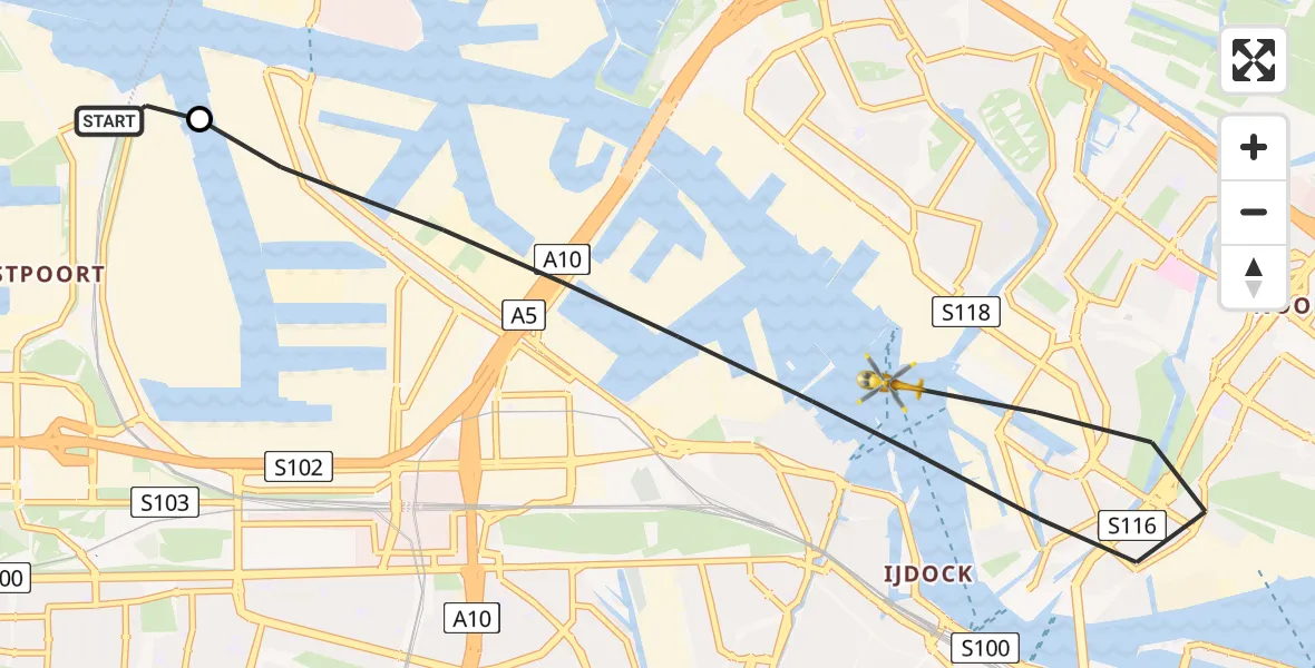 Vluchtroute Traumahelikopter Amsterdam Heliport - Amsterdam, 10 mei 2026, 12:58