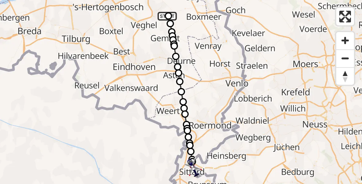 Vluchtroute Politiehelikopter Vliegbasis Volkel - Selfkant, 10 mei 2026, 13:16