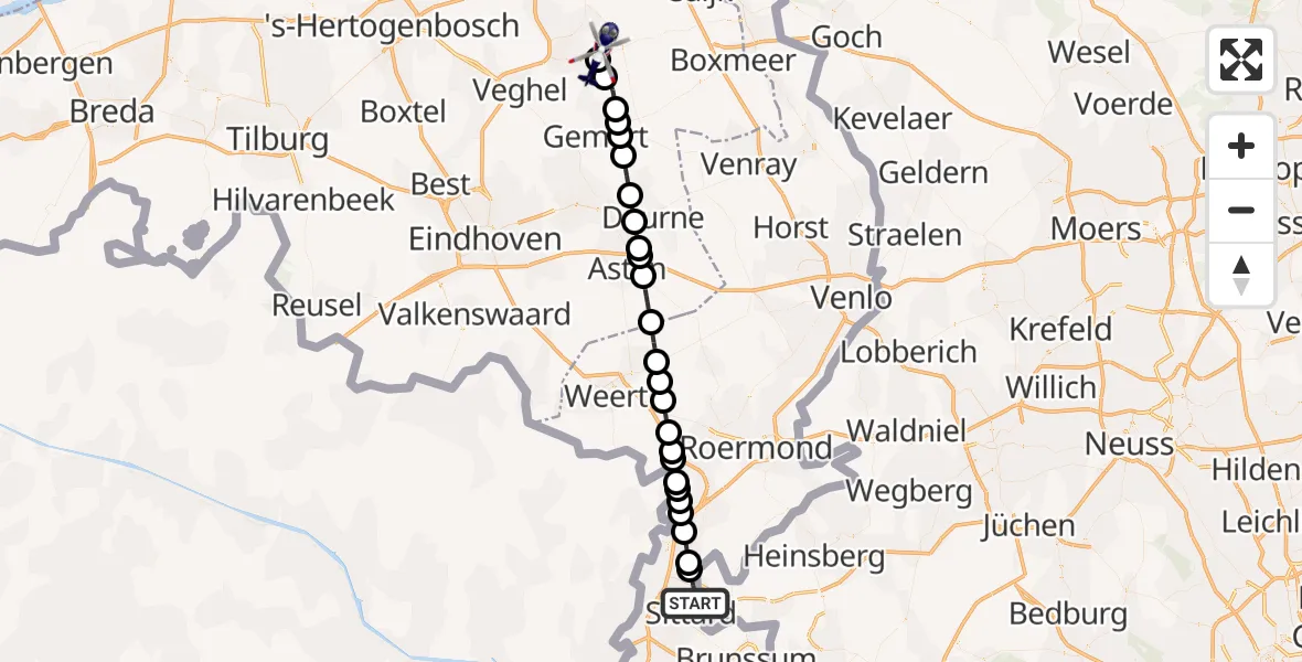 Vluchtroute Politiehelikopter Selfkant - Vliegbasis Volkel, 10 mei 2026, 13:57